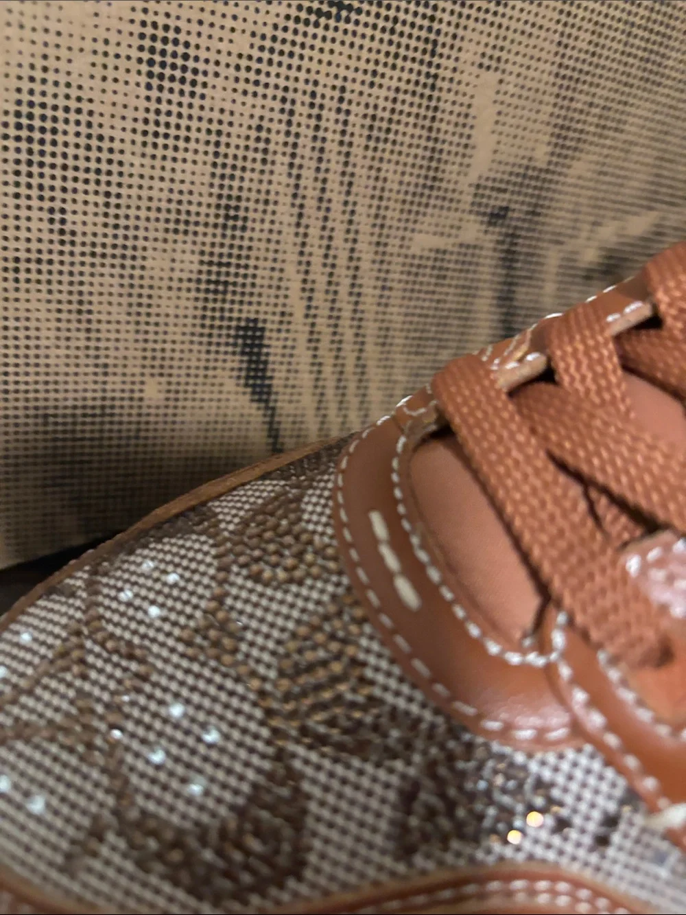 Coach Brown Leather & Monogram Canvas Sneakers with White Sole